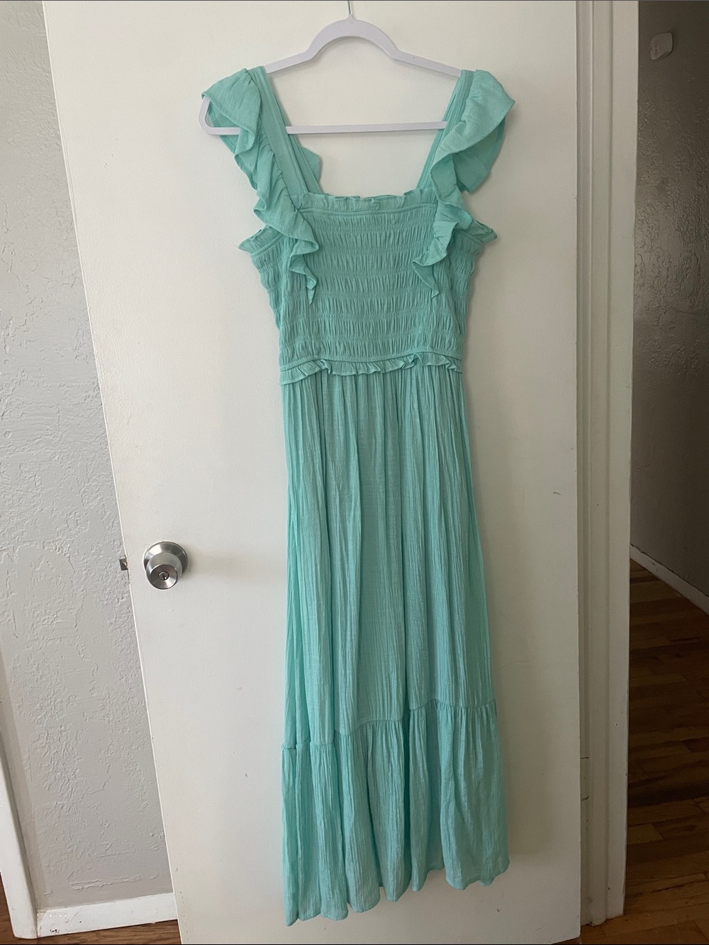 Light Aqua Ruffle Maxi Dress - Brand August Sky